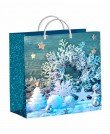 Новогодние пакеты с ручкой 30см*30см*140мкм, ламинат "Снежинки на бирюзе"