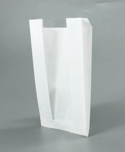 Крафт пакет белый с V-образным дном, 140*60*250 (Ш*Г*В), с окном
