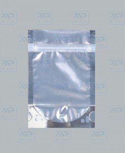 Пакет Дой-Пак 105*150(+35)мм, Металл/PET/БОПП (серебрянный), с прозр. стенкой