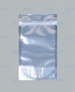 Пакет Дой-Пак 120*210(+35)мм, Металл/PET/БОПП (серебрянный), с прозр. стенкой