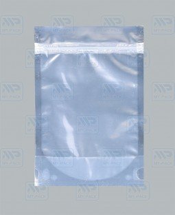 Пакет Дой-Пак 135*200(+35)мм, Металл/PET/БОПП (серебрянный), с прозр. стенкой