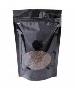 Пакет Дой-Пак 135*200(+40)мм, PET/PE (черный), с овальным окном