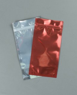 Пакет Дой-Пак 105*215(+35)мм, Металл/PET/БОПП (красный), с прозр. стенкой