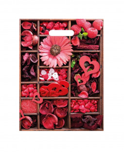 Подарочный пакет 31см*40см(+3)*60мкм, глянец, ПВД "Малиновый коллаж"