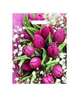 Подарочный пакет 31см*40см(+3)*60мкм, глянец, ПВД "Розовые тюльпаны"