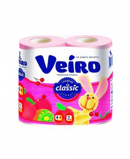 Туалетная бумага "Veiro"Classic, 2 слоя, 4 рулона, Розовая