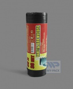 Мешки для мусора ПНД 30л. 30х60см, черный (80мкм), ролик 30шт.