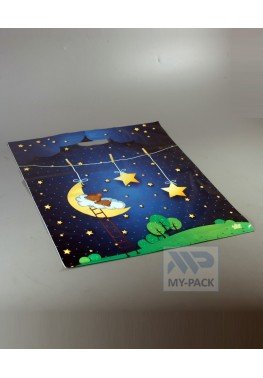 Подарочный пакет 38см*40см(+3)*60мкм, глянец, ПВД "Мишка на луне"