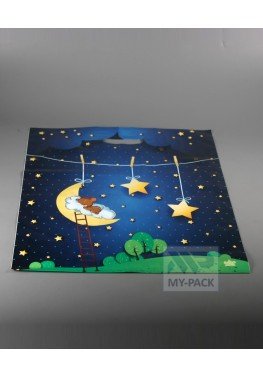 Подарочный пакет 38см*40см(+3)*60мкм, глянец, ПВД "Мишка на луне"