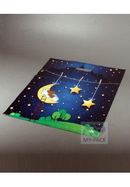Подарочный пакет 38см*40см(+3)*60мкм, глянец, ПВД "Мишка на луне"