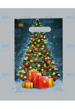Новогодний пакет 20см*30см*30мкм, "Елочка с подарками"