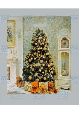 Новогодние пакеты 38см*45см*60мкм, ПВД "Мишки под елкой"