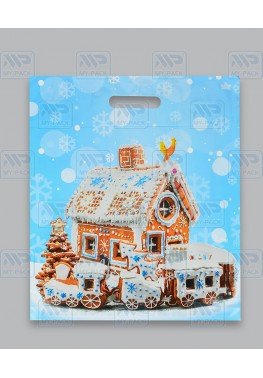 Новогодний пакет 38см*45см(+3)*60мкм, ламинат "Пряничный домик"