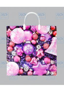 Новогодний пакет 37см*36см(+5)*100мкм, ПВД "Сиреневые шарики"