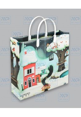 Новогодний пакет 30см*30см(+5)*140мкм, ламинат "Городок"