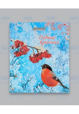 Новогодний пакет 38см*45см(+3)*60мкм, ламинат "Рябина красная"