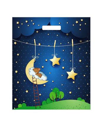 Подарочный пакет 38см*40см(+3)*60мкм, глянец, ПВД "Мишка на луне"
