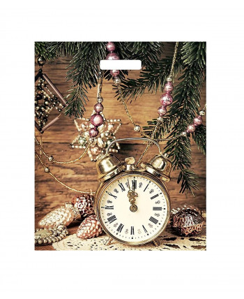 Новогодний пакет 38см*45см(+3)*60мкм, ПВД "Старинные часы"