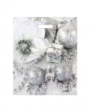 Новогодние пакеты 38см*45см*60мкм, ПВД "Серебряный цветок"