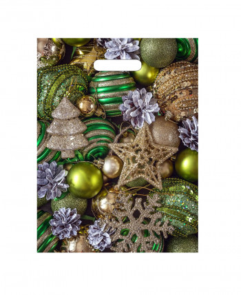 Новогодний пакет 31см*40см*60мкм, "Елочные игрушки"