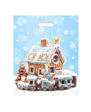 Новогодний пакет 38см*45см(+3)*60мкм, ламинат "Пряничный домик"