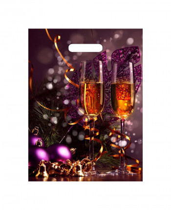 Новогодний пакет 31см*40см(+3)*60мкм, ламинат, ПВД "Загадочные фужеры"