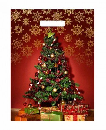 Новогодние пакеты 31см*40см(+3)*60мкм, ламинат "Елочка на красном"
