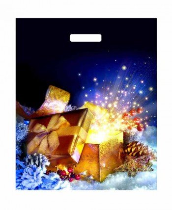 Новогодние пакеты 39см*48см(+3)*60мкм, ламинат "Новогодняя коробочка"
