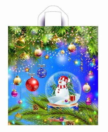 Новогодний пакет 38см*42см*37мкм, ПНД, "Снеговик в шаре"